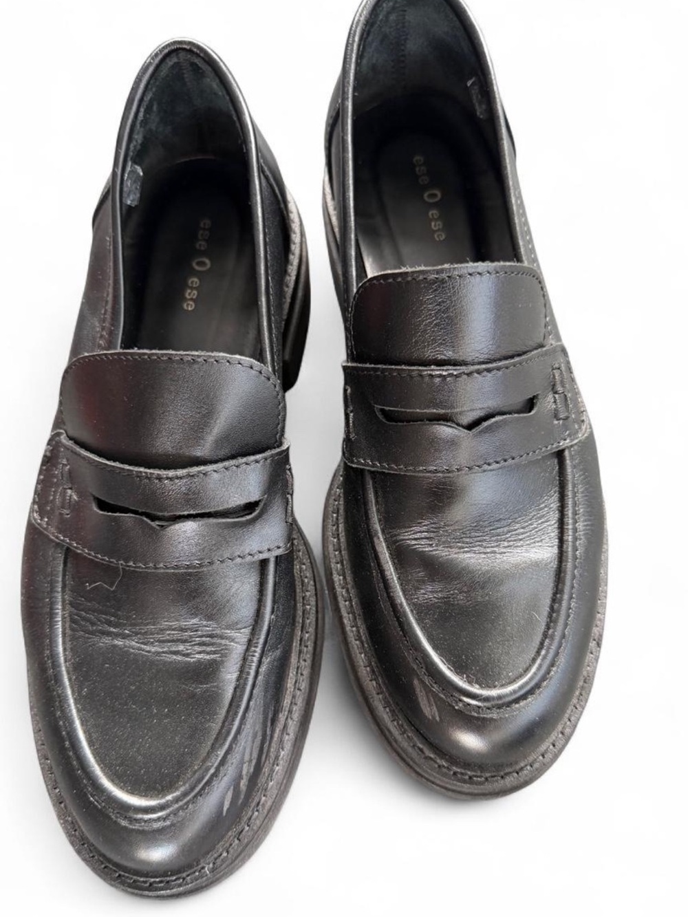 Black Leather Penny Loafers - Unbranded